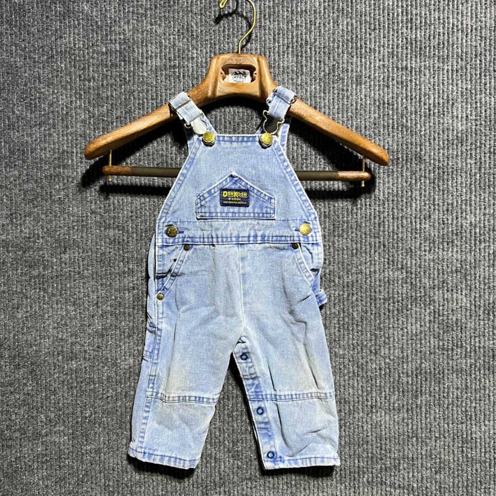 Vintage OshKosh Bgosh Overalls Kids 18M Blue‎ Denim Light Wash Made in USA Bibs